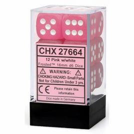 Chessex - D6 Dice Block 16mm - Frosted Pink/White (12 Dice)