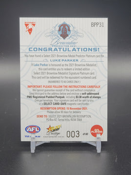 2021 AFL Prestige - Brownlow Predictor - Luke Parker 003/60 *LOW*
